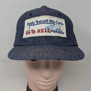 Vtg Daily Transit Mix Corp Snapback Hat Go To Hell-endale Size M/L Blue Denim
